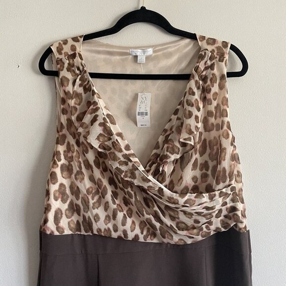 New York & Co Women SZ 18 Brown Animal Print Faux Wrap Top Knee Length Dress NWT - Picture 3 of 9